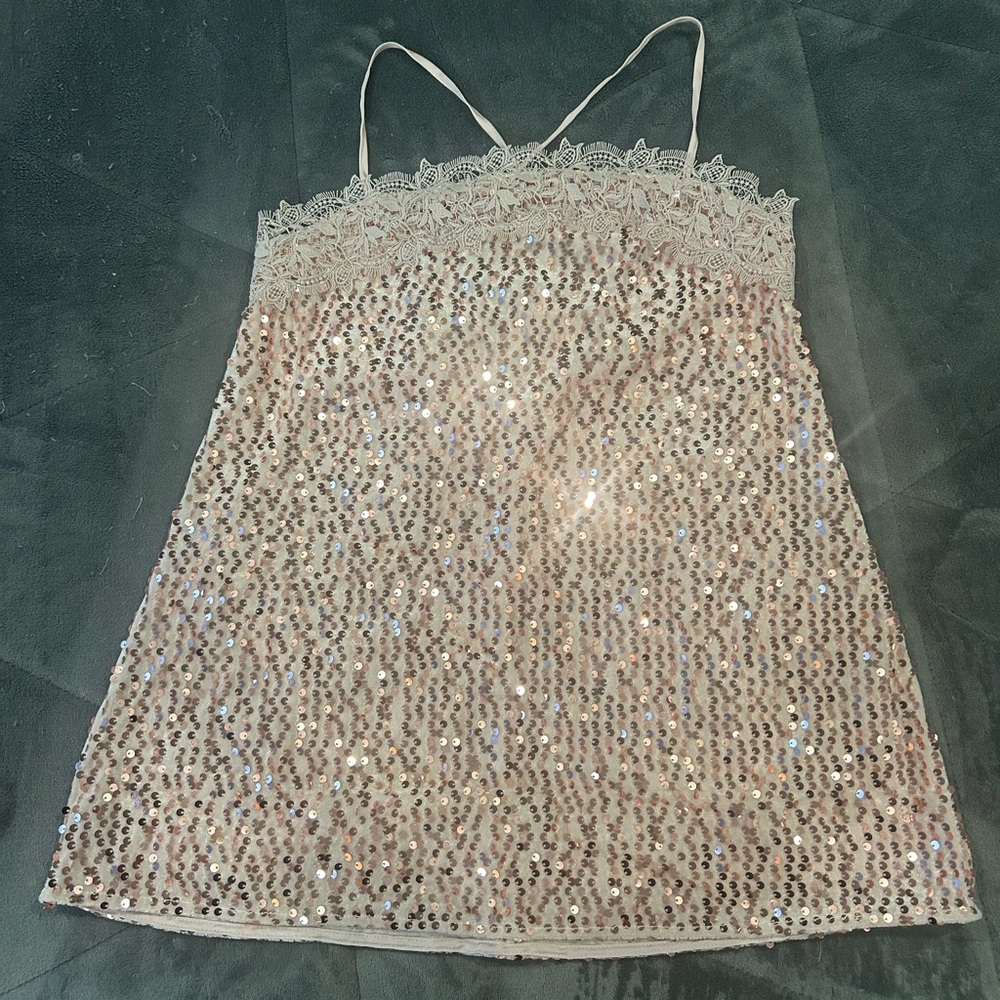 Vintage Free People That Girl Sequin Slip Mini Dress Pink Nectar, Never Worn XS